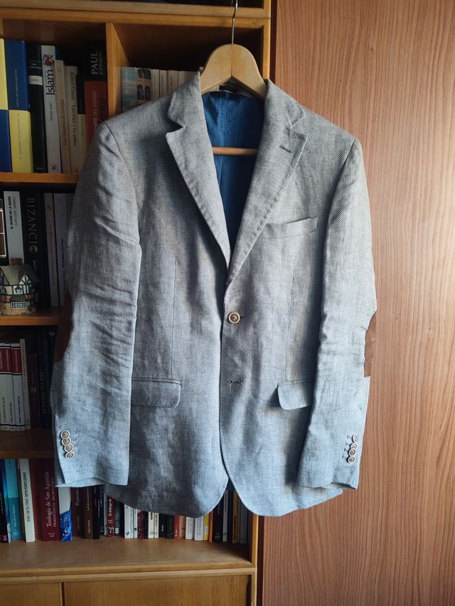 Chaqueta lino MASSIMO DUTTI T.48 – gris espigado