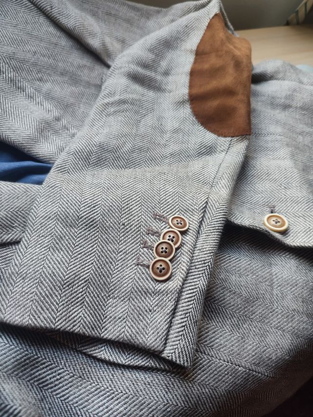 Chaqueta lino MASSIMO DUTTI T.48 – gris espigado