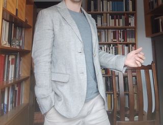 Chaqueta lino MASSIMO DUTTI T.48 – gris espigado