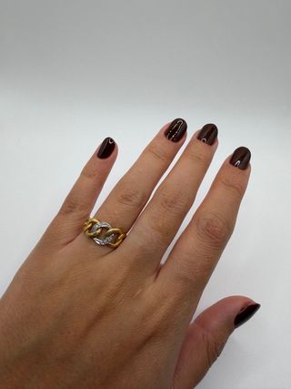 Anillo Oro 18k Cadena con Diamantes