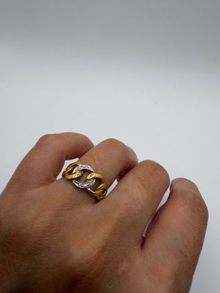 Anillo Oro 18k Cadena con Diamantes