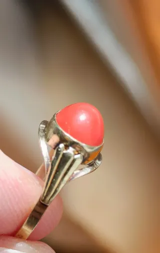Anillo de Oro 14 quilates (585)con coral.