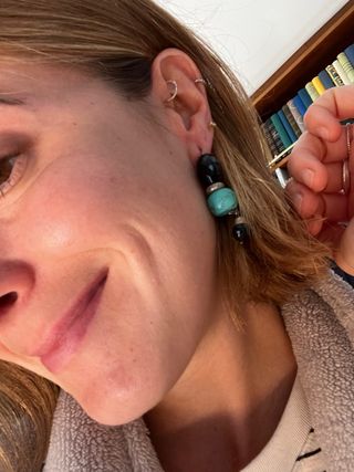 Pendientes largos piedras negras y turquesa