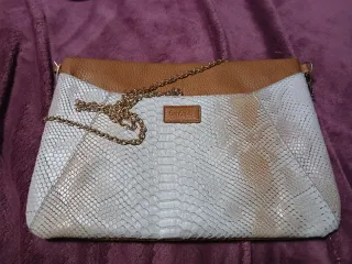 Borsa Comipel pelle pitone bianca e cuoio