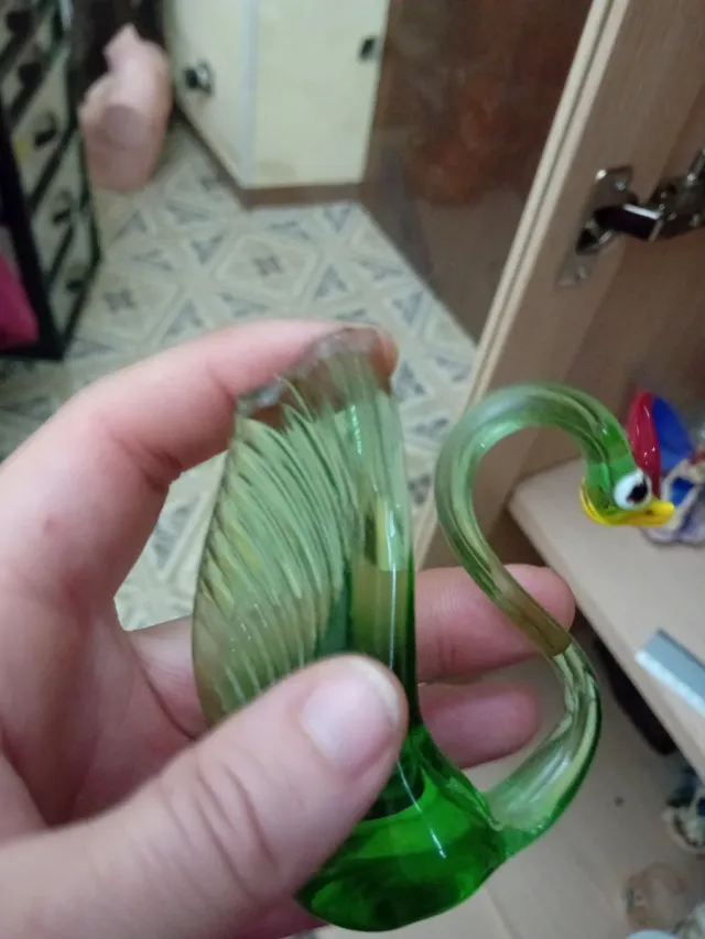 Cigno in vetro di Murano verde anni '70