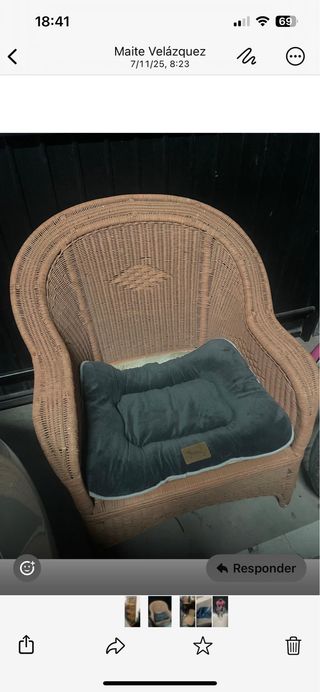 2 Sillones Mimbre y Tela Marrón/Gris