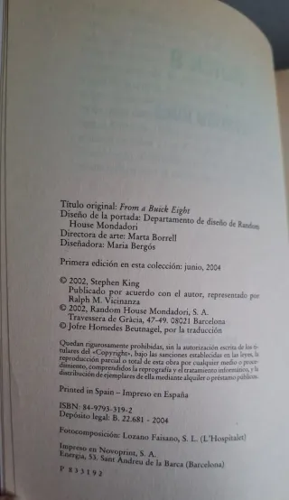 Buick 8 un coche perverso. Stephen King.
