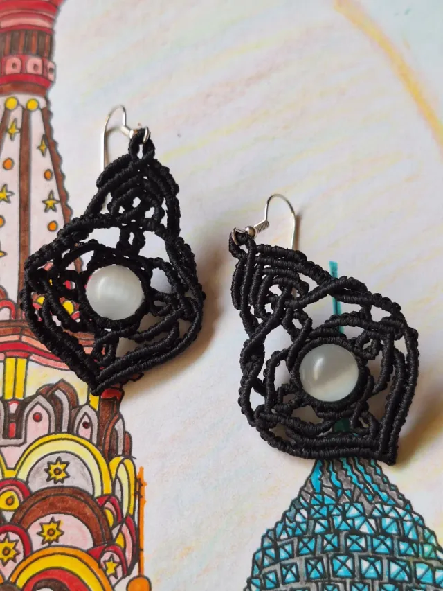 Pendientes macramé ojo de gato, aventurina verde,.