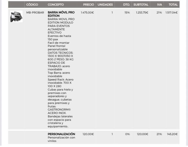 Barra de Coctelería Portable para Eventos