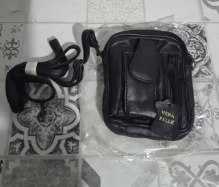 Tracolla uomo in vera pelle nera