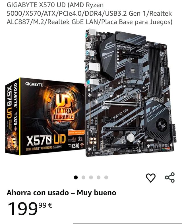 Placa base GIGABYTE X570 UD (AMD Ryzen 5000/X570/ATX/PCIe4.0/DDR4/USB3.2 Gen 1/Realtek ALC887/M.2/Realtek GbE LAN/Placa Base para Juegos)