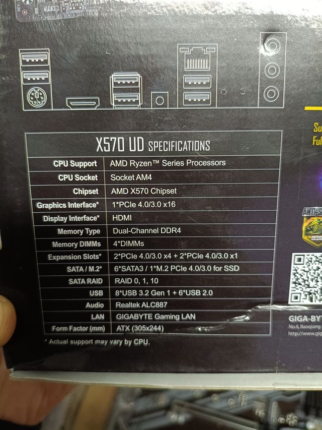 Placa base GIGABYTE X570 UD (AMD Ryzen 5000/X570/ATX/PCIe4.0/DDR4/USB3.2 Gen 1/Realtek ALC887/M.2/Realtek GbE LAN/Placa Base para Juegos)