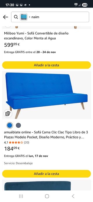 Sofá Cama Azul Tela