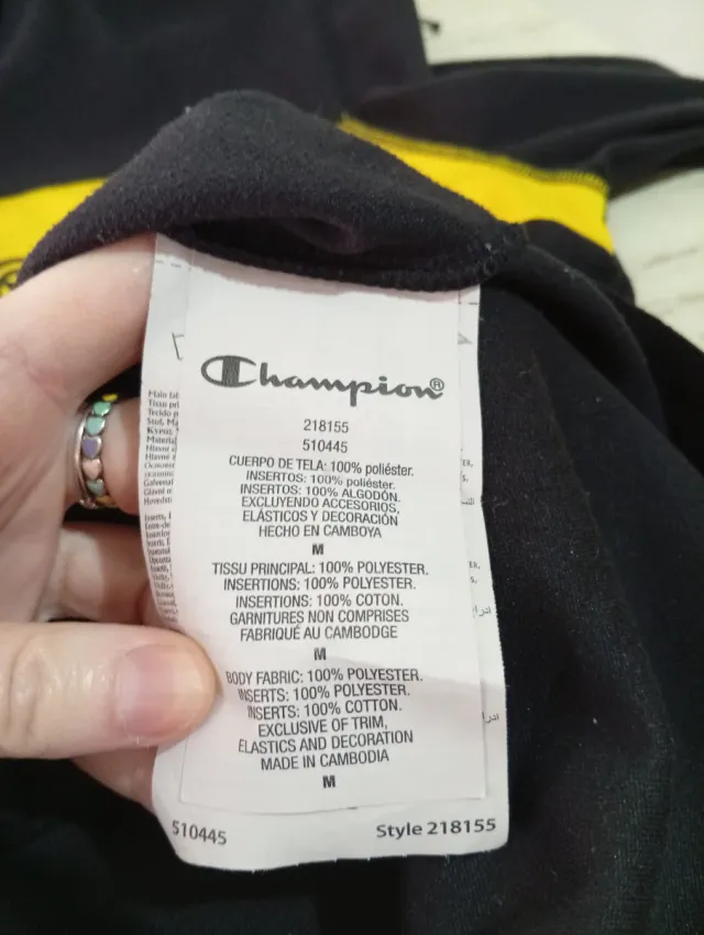 Fodera in pile Champion nero e giallo Taglia M