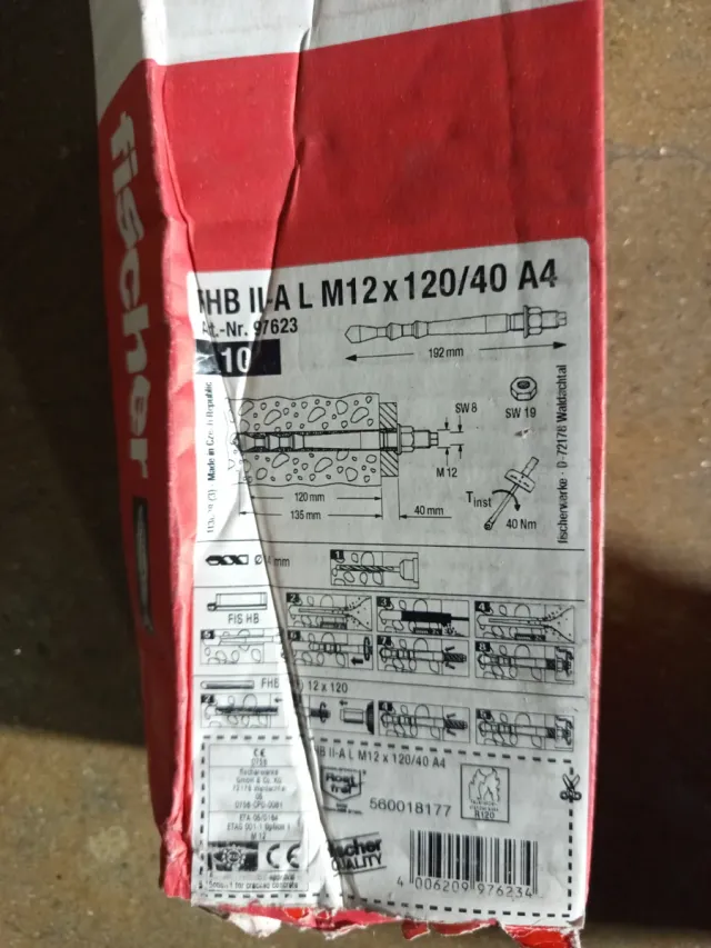 Tornillos Fischer HB II A L M12x120/40 A4