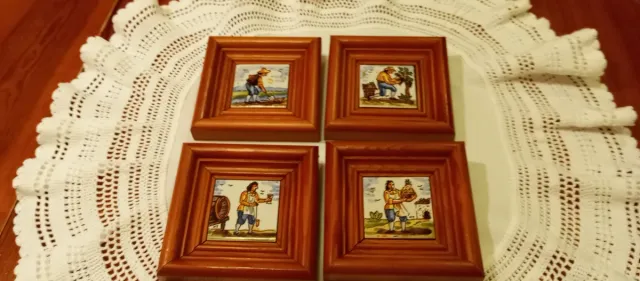 4 Cuadros Cerámica Vendimia Madera