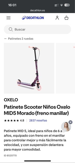 Patinete infantil Oxelo morado/rosa