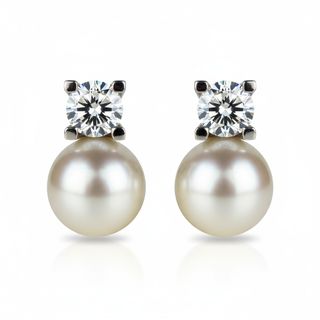 Pendientes Oro Blanco Diamante 0.95ct y Perla