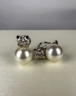 Pendientes Oro Blanco Diamante 0.95ct y Perla