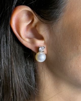 Pendientes Oro Blanco Diamante 0.95ct y Perla