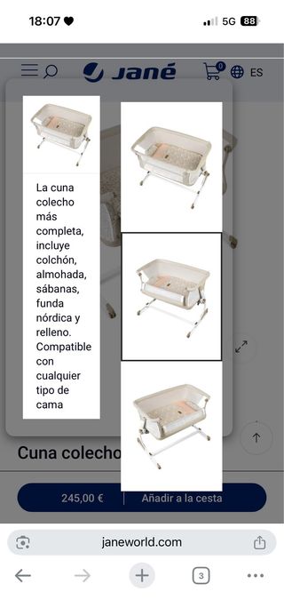 Mini cuna colecho Jané como nueva