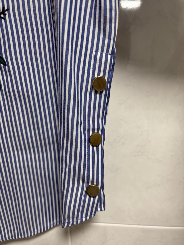 Blusa Zara Rayas Flores Bordadas