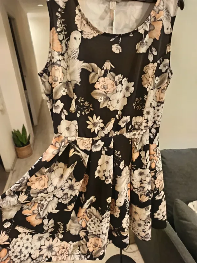 Vestido Springfield Talla XL Negro Flores