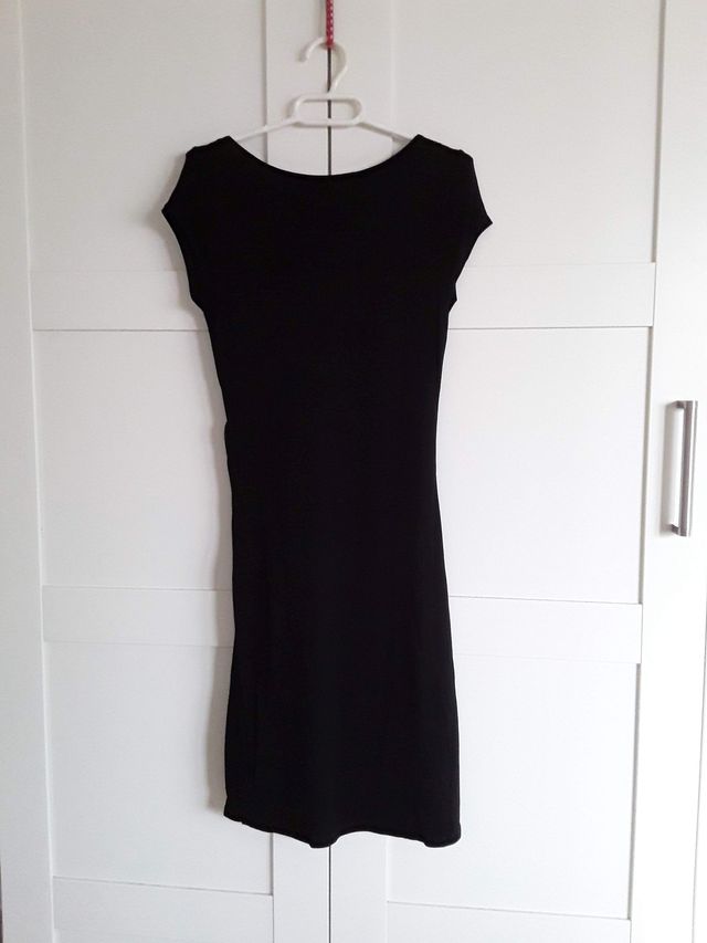 Vestido Desigual Negro Rosa Bordada Talla S