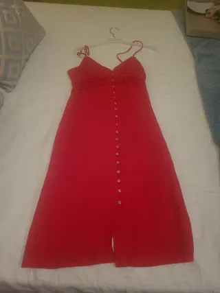 Vestido rojo lino botones. Precioso,midi