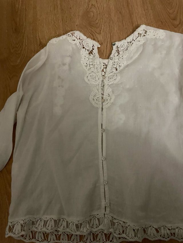 Blusa Zara Trafaluc Encaje Blanca