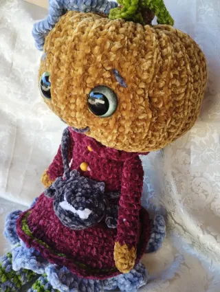 Bambola Zucca Uncinetto Ciniglia