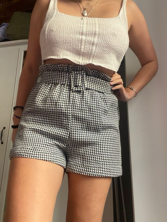 Pantaloni corti a stampa pied-de-poule