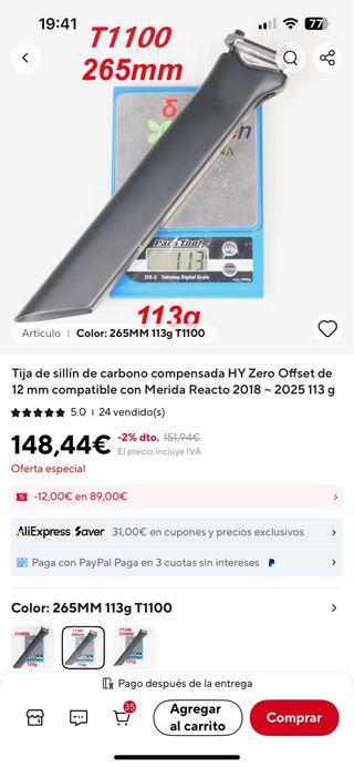 Tija sillín carbono compensada