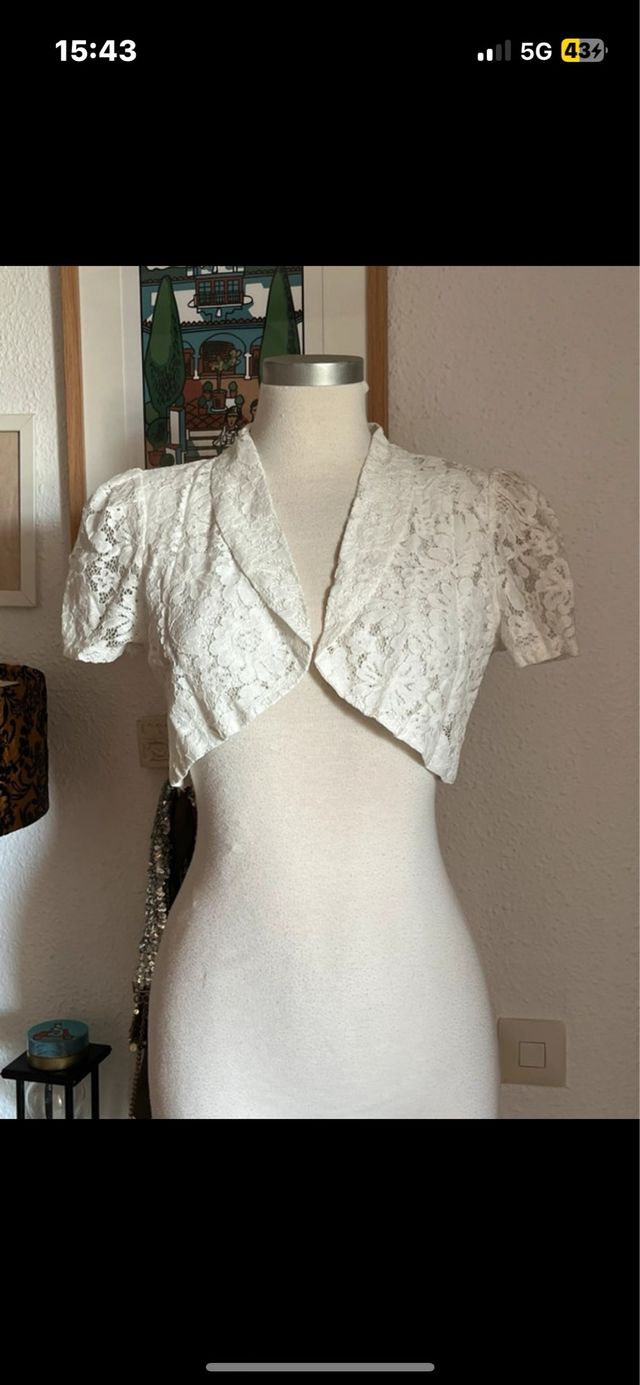 Bolero Allegra K Blanco Encaje Manga Corta