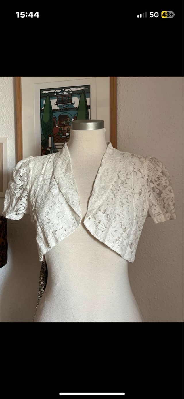 Bolero Allegra K Blanco Encaje Manga Corta