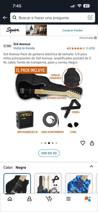 3rd Avenue Guitarra Eléctrica 1/4 Pack Negro