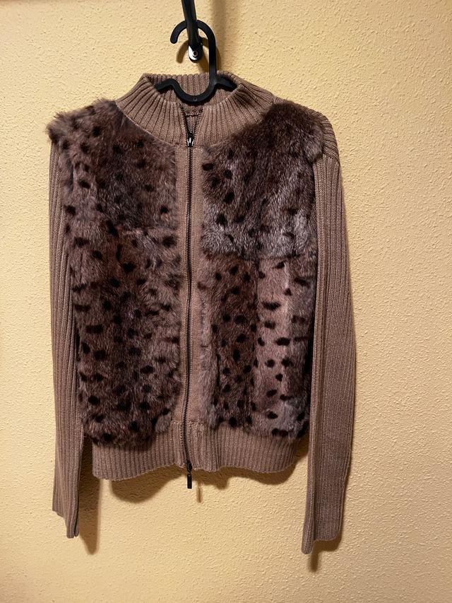 Jersey Lana y Piel Beige/Marrón