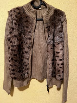 Jersey Lana y Piel Beige/Marrón