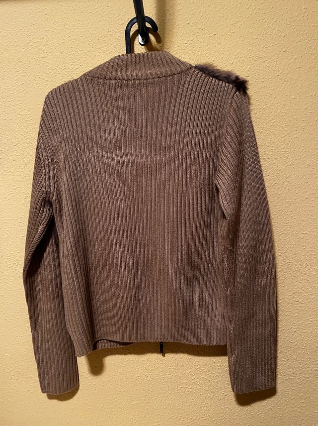 Jersey Lana y Piel Beige/Marrón