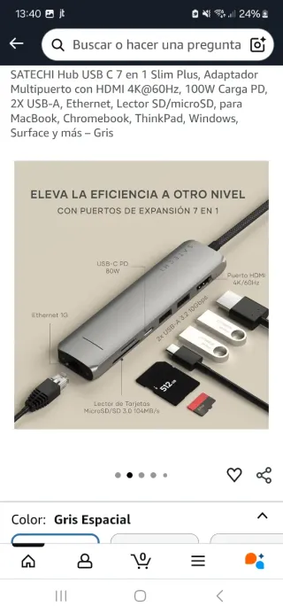 SATECHI Adaptador Multi-Puerto USB-C Slim