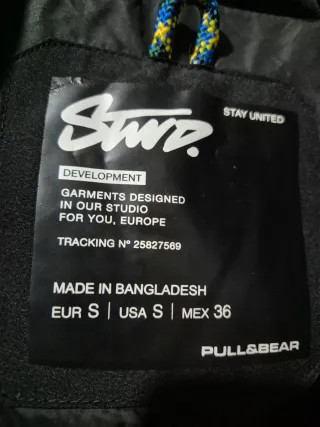 Pull&Bear Chaquetón Negro y Amarillo Stwd. Talla S