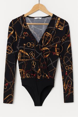 Body negro fiesta cadenas y hebillas