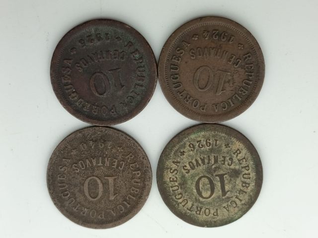 4 Monedas 10 Centavos Portugal 1924-1940