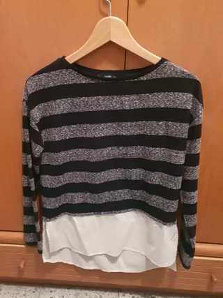 Jersey Mango Rayas Negro Gris