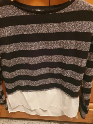 Jersey Mango Rayas Negro Gris