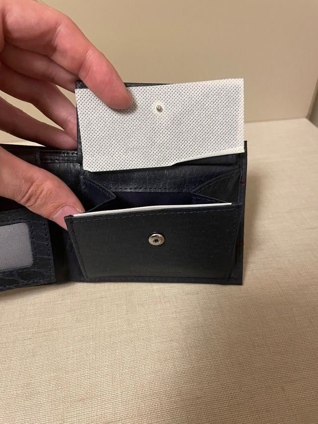 Cartera de piel auténtica azul marino y roja