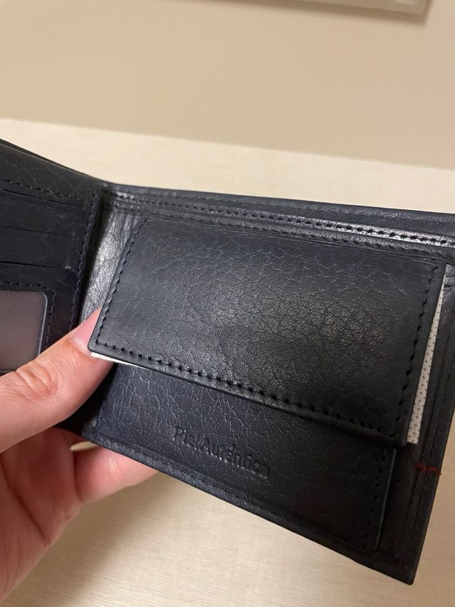 Cartera de piel auténtica azul marino y roja