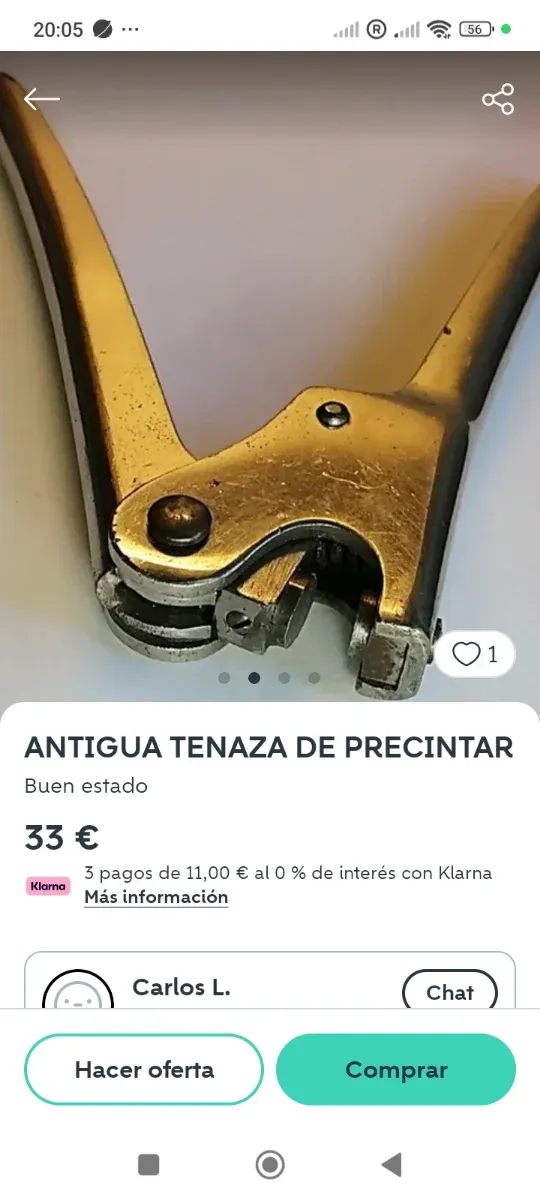 Antigua tenaza precintar plomo