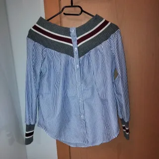 Blusa vintage rayas y cuello tejido