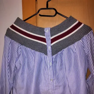 Blusa vintage rayas y cuello tejido